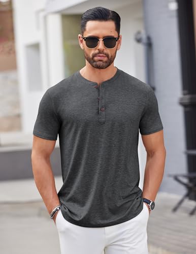 Image of COOFANDY Men's Henley Shirts Short Sleeve Casual Basic Tee Summer Button Henley Soild T Shirts
