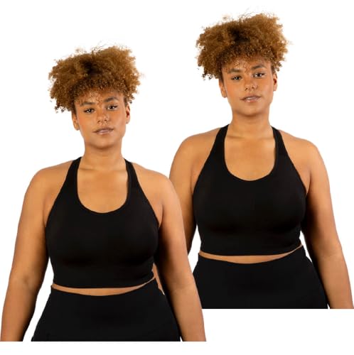 Under Control Sports Bras for Women Plus Size High Support Large Bust Racerback Padded White/Black Sport Bra Yoga Workout Bra (US, Cup Band, 1X, 42, Black + Black)