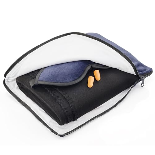 Lewis N. Clark Ultimate Comfort Set + Portable Travel Kit for Airplane, Includes Inflatable Pillow + Zippered Carrying Case, Cozy Fleece Blanket, Eye Mask for Sleeping & Foam Ear Plugs, Black2