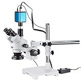  AmScope Microscopio estéreo con zoom trinocular simul-Focal 3.5X-90X + luz de anillo LED + cámara de 1080p