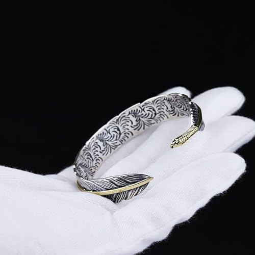 Rpy&Yt Mens Womens S925 Sterling Silver Feather Cuff Bracelet, Gothic Punk Design Feather Adjustable Charm Bracelet #TOP3