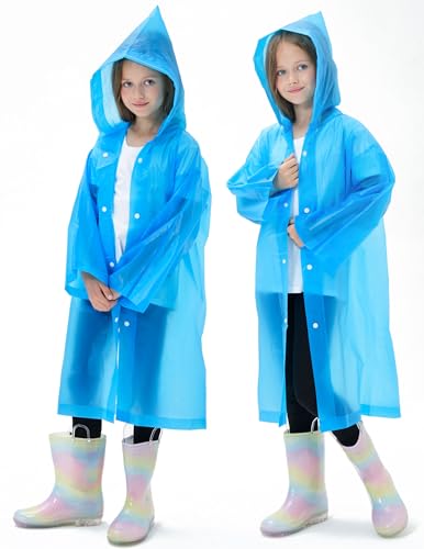 Image of 2 Pack Reusable Waterproof Raincoat EVA Emergency Rain Ponchos One Size Rain Jacket for Children, Boys and Girls