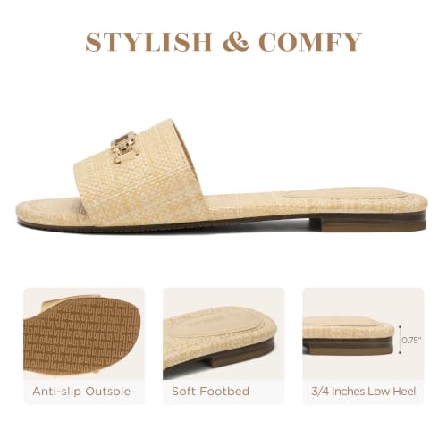 Chic Raffia Sandals Women, Woven Flat Summer Slides Vacation Beach Shoes — view 4
