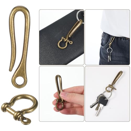 2 Pack Fish Hook Key Chains Solid U Shape Key Ring Vintage Keychain Retro Clip Antique Bronze Keys Chain with Shackle Pocket Clip Fish Hook Design Heavy Duty Keychain for Purse Belt Wallet Women Men