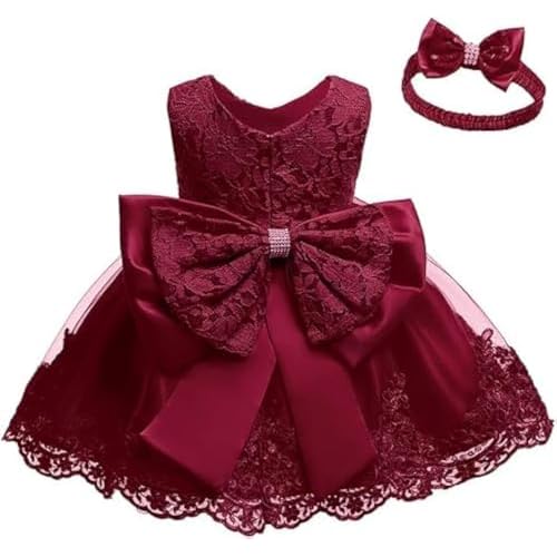 0-2T Big Bowknot Toddler Baby Girls Photo Shoot Pageant Party Lace Dress with Headwear