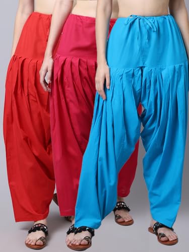 Image of Pistaa's Women's Regular Fit High Rise Combo of 3 Solid Pure Cotton Patiala Salwar