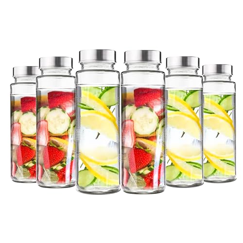 Image of EVATTA Glass Water Bottle 500ml | Set of 6 | Stainless Steel Airtight Leak-Proof Lid | Glass Water Bottle for Fridge | Wide mouth & Easy to Clean | Perfect Bottle for Office, Gym, School, Yoga (6)