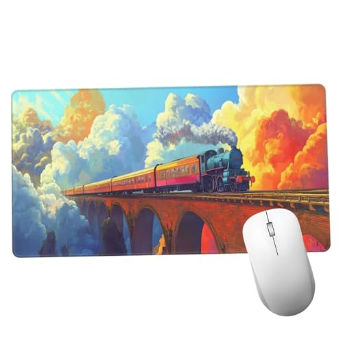 Tren Alfombrilla Ratón 1400x600x3mm Alfombrilla Raton XXL Grande con Base de Goma Antideslizante, Lavable, Accesorios Gaming Nube, Ordenador Gamer Regalos, Mouse Pad Gaming Mejora La Velocida Y698
