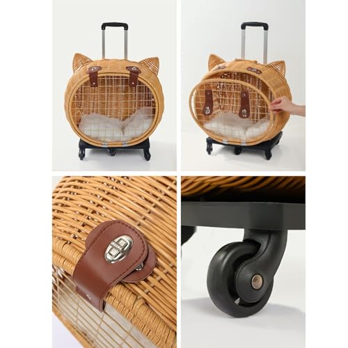 Bagage pour animaux chic en imitation rotin avec tapis douillet et roulettes - 3