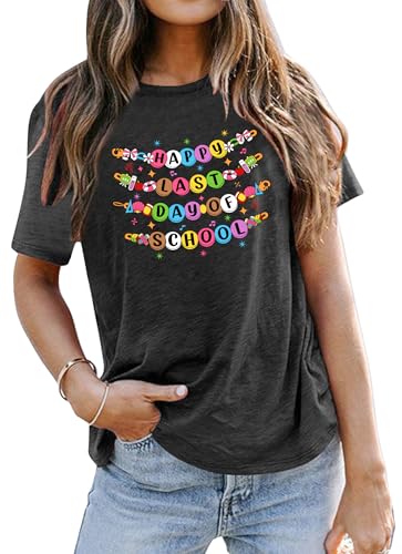 VVNTY Happy Last Day of School Shirt Women End of Year Teacher T Shirt School Graduation Tee Teacher Last Day Shirts