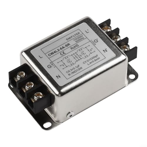 1-Phase 2-Stage Power Line Filter for Industrial Grade AC Power Supply Noise Suppression, Single Phase Two Stage Filter with 3A/6A/10A/20A Options, Alloy Shell, 250V Rated(6A)