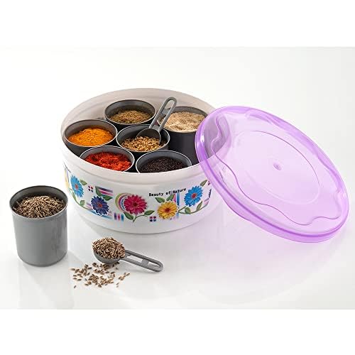 Image of HomeWiz Round Masala Box 1500ml | BPA-Free Large Airtight Masala Dabba | Food Grade Transparent Spice Container For Kitchen | Masala Container Set with Measuring Spoons | For Spices & Dry Fruits