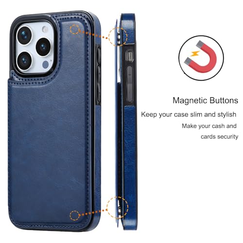 JOYAKI Wallet Case Compatible with iPhone 16 Pro Max 6.9”, Slim Protective case with Card Holder, PU Leather Kickstand Card Slots Case with Double Magnetic Clasp-Deep Blue - image 5