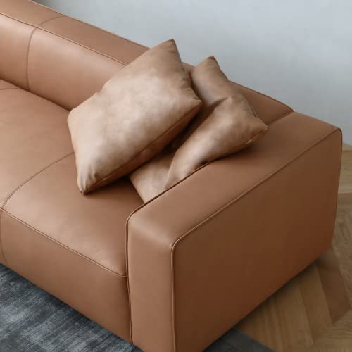 Acanva Luxury Mid-Century Modern 3-Seater Lounge Sofa With Extra-Wide Armrest Seat For Living Room Apartment Dorm Bedroom Office, Vegan Leather Couch, Brown #TOP3