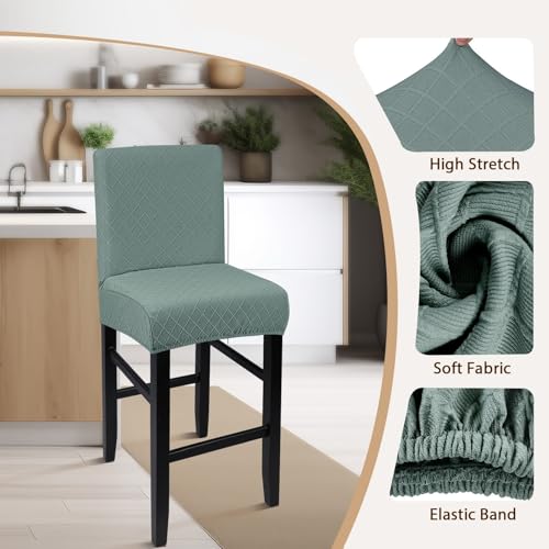 Image of SearchI Bar Stool Covers Set of 4, Stretch Barstool Seat Covers, Counter Height Chair Covers for Kitchen Dining Room Cafe (Check Jaquard Green)