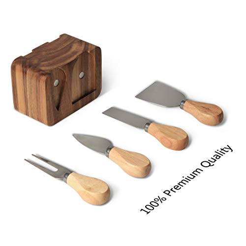 Becko Cheese Knife Block Set with Wooden Handle & Wooden Magnetic Block Stand for Party Picnic - Image 5