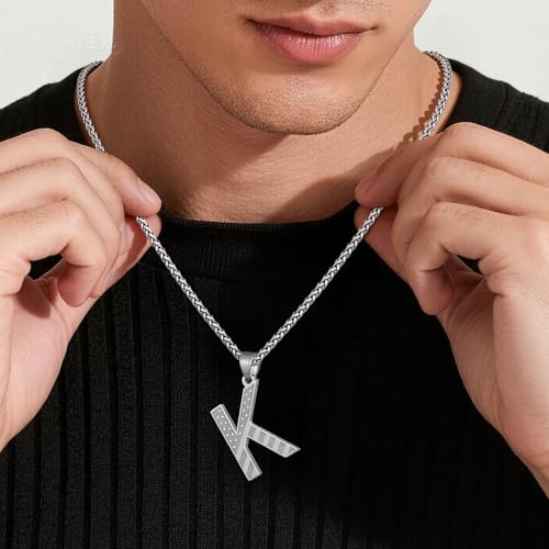 Laeclily Initial Necklace for Men Stainless Steel Pendent Chain Personalized V Letter Necklaces Silver Christmas Jewelry Gifts — view 4