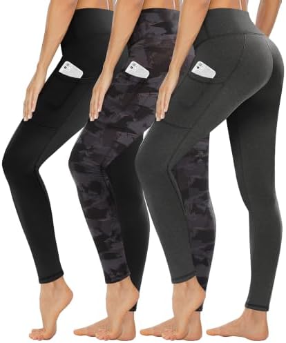 Gayhay 3er Pack Leggings Damen mit Taschen High Waist Schwarz Sporthose | Blickdicht Sportleggins Lang, Elastische Sport Yoga Hose, Gym Jogginghose, Outdoor Activewear
