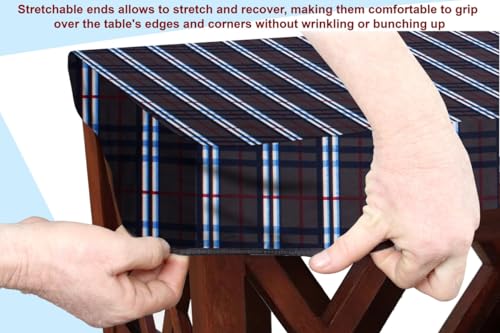 Image of The Furnishing Tree Elastic Rectangular Dining Table Cover WxL 32x54 in Inches Polyester Checkered Pattern Grey