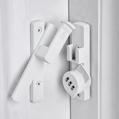 Image of INIRET 2 Packs Matte White 90 Degree Barn Door Lock,Mechanical Password Lock,3 Digit Password Keyless,Flip Latch with Combination,Protect Privacy,for Barn Door,Cabinets,Windows,Garden,Bathroom