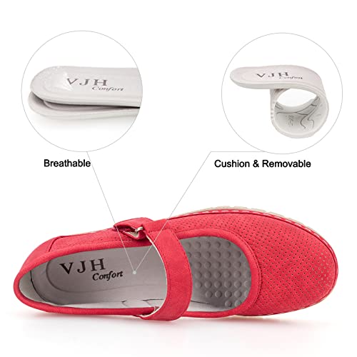 Image of VJH confort Women s Mary Jane Flats, Breathable Comfort Round Toe Low Heel Slip-on Light Weight Walking Shoes