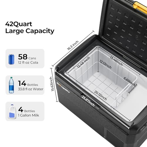 Image of BougeRV 12 Volt Car Refrigerator, CRS 42 Quart Portable Fridge Freezer with APP Control, -4℉ to 68℉ Compressor Electric Cooler 12 /24V DC 110~240 Volt AC for Truck Van RV Camping Road Trip