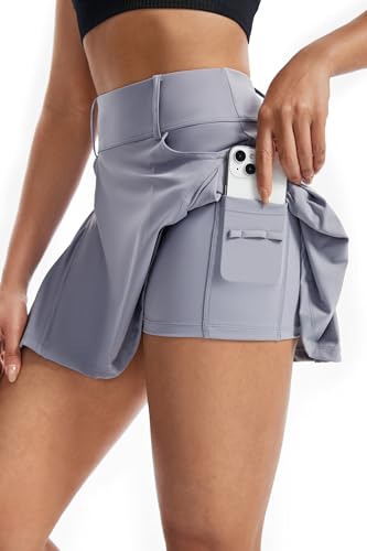 Blaosn Tennis Golf Skirt Workout Athletic Skirts for Women Mini Pleated Skorts High Waisted with Pockets Shorts Underneath Flowy Dress Cute Fashion Trendy Clothes 2024 Casual Summer Outfits Grey 2XL - Thumbnail 2