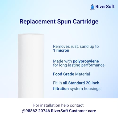 Image of RiverSoft Spun Cartridge SPC-20, removes impurities Above 1 Micron (20 inch, 1 Micron, Pack of 1)