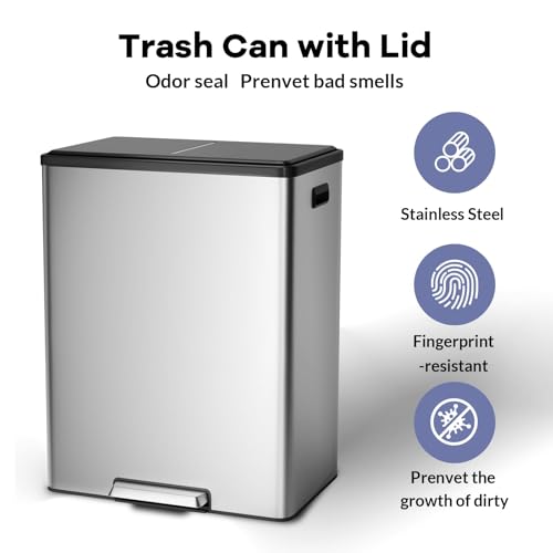 Bote de basura doble GAOMON acero inoxidable 16 gal miniatura 2
