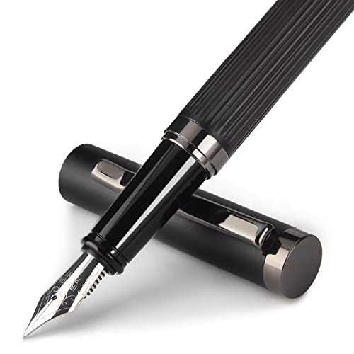 Guangju Polar Night Black Fountain Pen, Classic Black Frosted Design Penwith Amazing Comfort Grips, Fine Nib- Includes Ink Converter-Perfect For Men & Women,Executive Office, Professional #TOP7