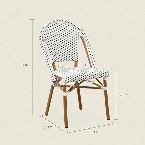 PURPLE LEAF Patio Dining Chairs Set of 2 Outdoor French Aluminium Chairs in Bamboo Finish Woven PE Rattan for Indoor Kitchen Deck Bistros Cafe Restaurant White — view 2