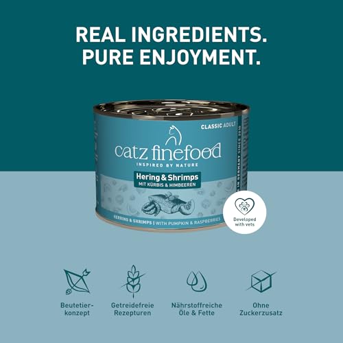 catz finefood Classic Hering & Shrimps Katzenfutter nass, 6 x 200g Dose