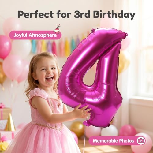 Image of YPSelected 32 Inch Large Foil Helium Number Balloon Birthday Wedding Party 0-9 (Rose Red, 4)