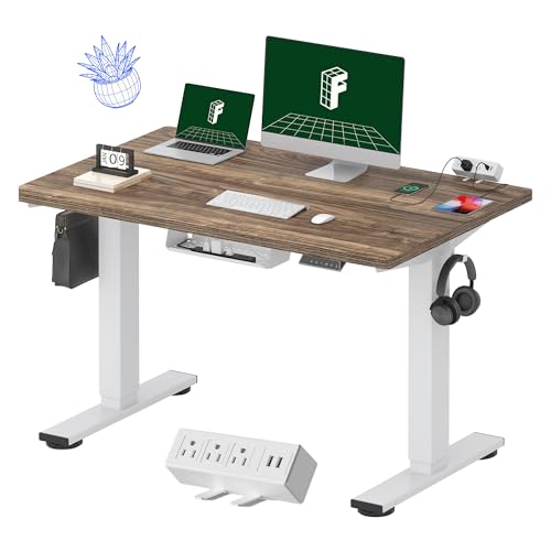 Image of FLEXISPOT EN2 Whole-Piece Standing Desk with Clamp Power Strip, 48 x 30 Electric Stand Up Height Adjustable Desk with Cable Management (White Frame + 48 inch Black Walnut Desktop, 2 Packages)