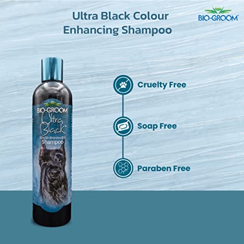 Image of Bio-Groom Ultra Black Colour Enhancing Dog Grooming Shampoo, Controls Matting, Tangling and Fly Away Fur Brings Shine to Dull Coat with Soy Protein, Coconut Oil Prevents Dryness, 355 Milliliter | Enhances Black & Dark Coats