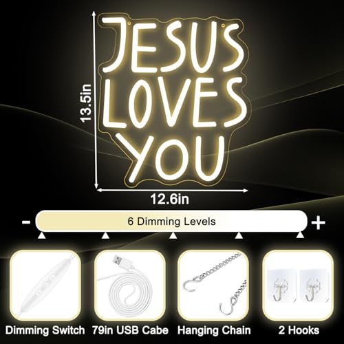 Image of Jesus Loves You Neon Sign Dimmable Neon Signs for Wall Decor Letter LED Signs USB Light Up Sign for Jesus Room Decor Christian Wall Art Bedroom Living Room Jesus Gifts