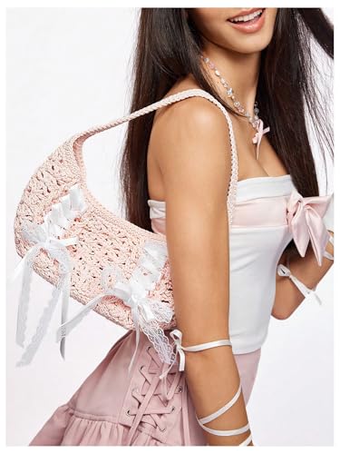 Verdusa Women's Y2K Coquette Crochet Handbags Bow Tie Knot Underarm Shoulder Bag4