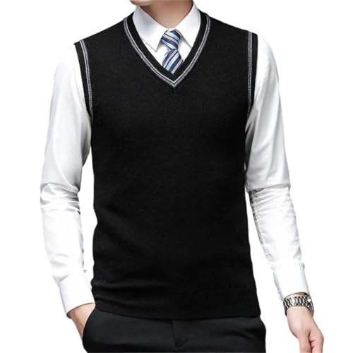 Men's 100 Percent Wool V Neck Sweater Vest Solid Pullover Knit Fall Sleeveless Casual