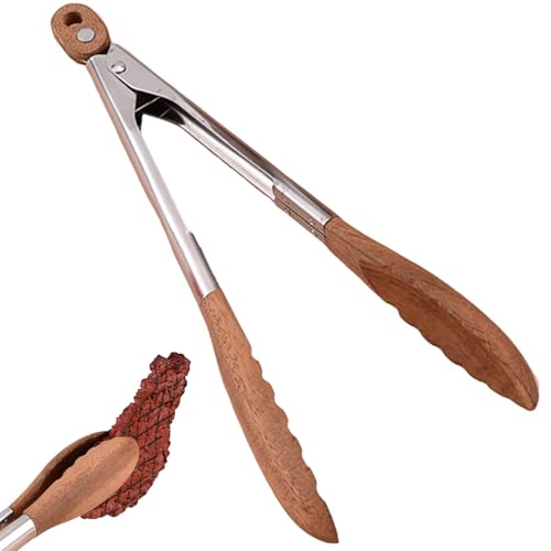 9 Inch Wooden Tongs for Cooking, Ideal Wooden Toaster Tongs for BBQ, Salad, Bread and Pickles, Made of Wood and Stainless Steel, Heat Resistant, Perfect for Serving and Grilling