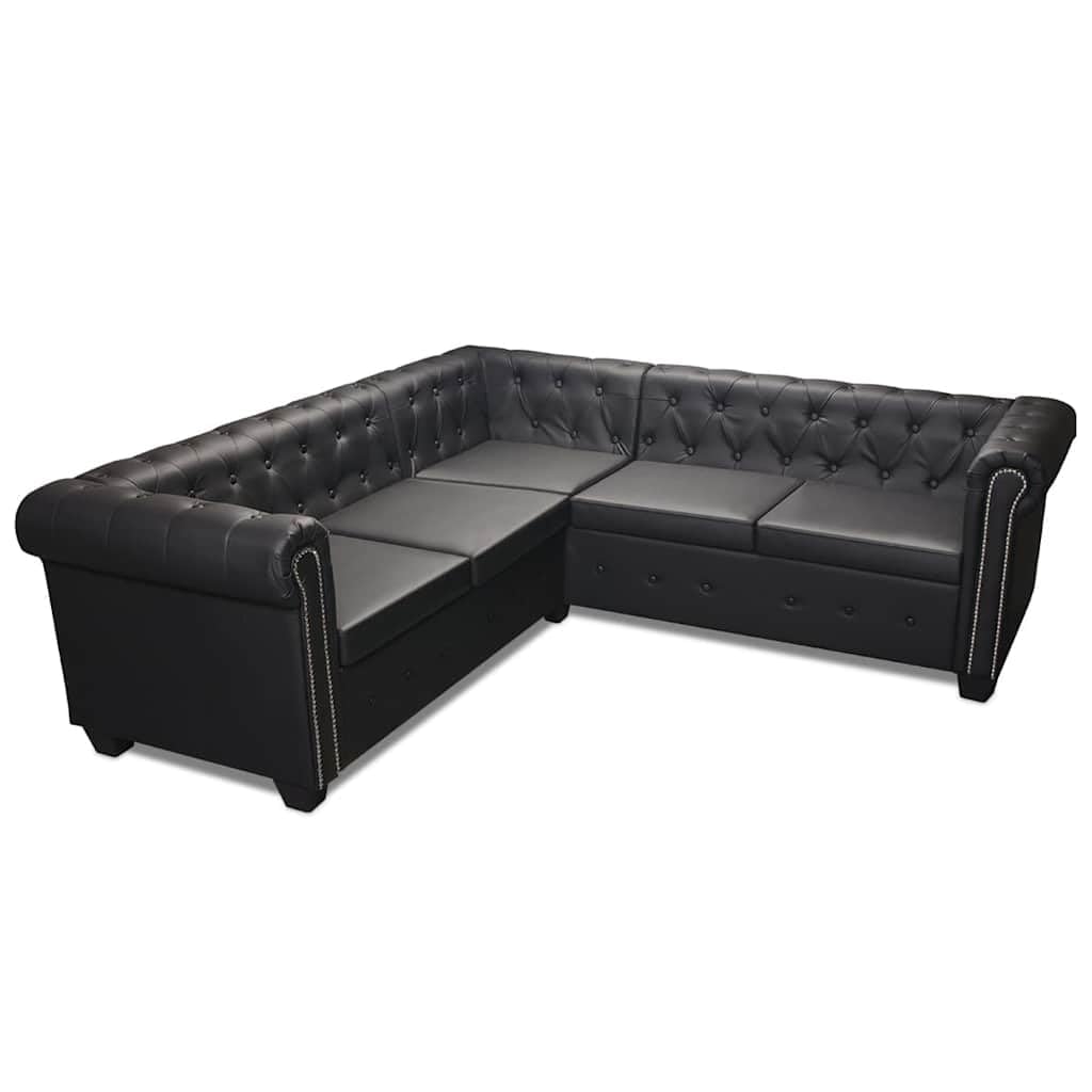 vidaXL Canapé d'angle Chesterfield 5 Places Cuir synthétique Noir
