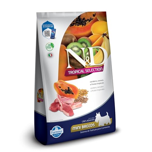 Melhores Marcas de Ração para Cachorro →【Análise Detalhada!】 N&D Tropical para Cães Adultos de Raças Mini e Pequenas Sabor Cordeiro, Cereais e Frutas Tropicais 2,5Kg