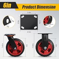 6 Inch Caster Wheels, Heavy Duty Plate Casters with Rubber Knobby Tread — image 3