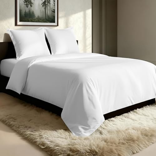 Pizuna Gekämmte Baumwolle, Bettwäsche-Set, 220 x 240 cm, für Doppelbett, weiß, 100 % Baumwolle, langer Schaft, 400 Fäden, Satin, luxuriöser Bettbezug mit Knopfverschluss, Weiß (240 x 220 cm)