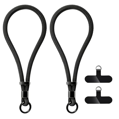 Lot de 2 chaînes pour téléphone portable - Court - Dragonne pour téléphone portable - Sangle réglable pour téléphone portable - Cordon court - Anti-perte - Cordon universel + 2 patchs