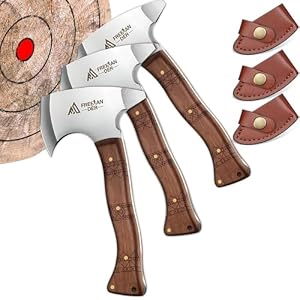 Freelander 7.9in Throwing Axe Set with Leather Sheath 3 Pack Small Hatchets