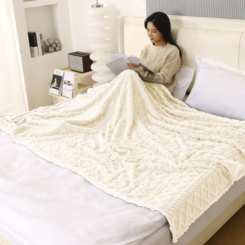 Image of HOKIPO Fleece AC Blanket Double Bed Queen, 200X230 Cm / 6.5X7.5 Feet, Cream (AR-5743-CRM)