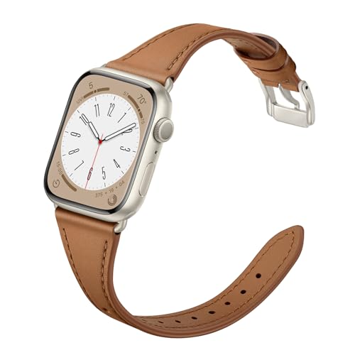 XCCYBTT Slim Leather Bands Compatible with Apple Watch Band 42mm 41mm 40mm 38mm, Genuine Leather...