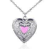 YOUFENG Love Heart Locket Necklace Thar Holds Pictures Heart Circle Shape Lockets Gift for Girl Boy Jewelry (Heart Locket)