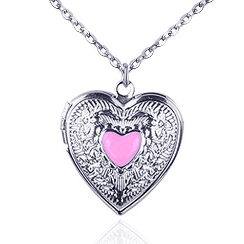 YOUFENG Love Heart Locket Necklace Thar Holds Pictures Heart Circle Shape Lockets Gift for Girl Boy Jewelry (Heart Locket)