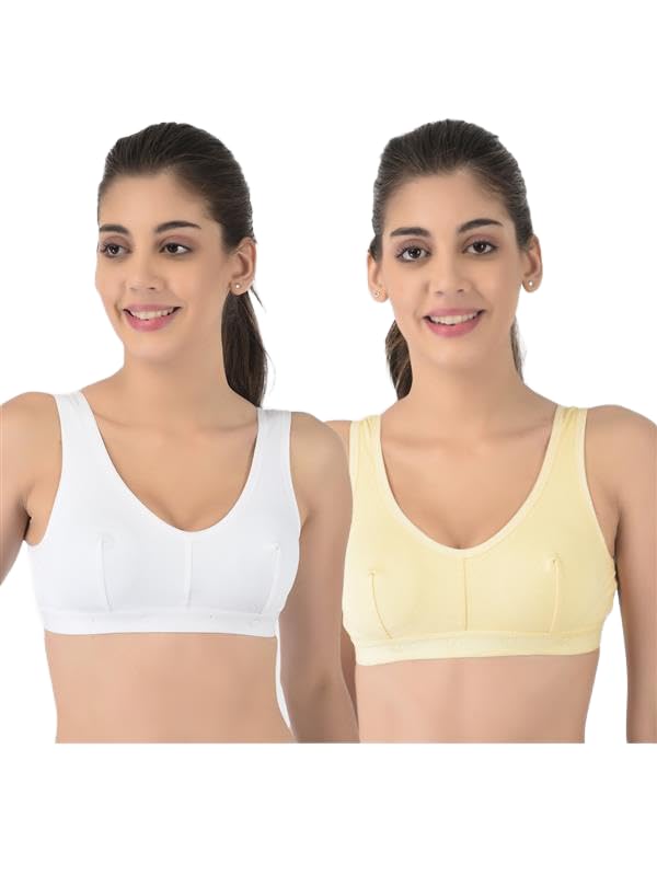Image of Softline Women's 100% Cotton Wired Non-Padded Molded Sports Bra Combo | High-Support & Breathable Activewear | Soft & Durable for Workouts & Everyday Wear (Pack of 2)